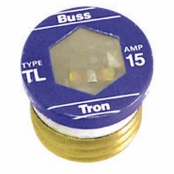 Plug Fuse, TL Series, Time-Delay, 15A, 125V AC, Indicating, 10kA at 125V AC, Eaton Bussmann, Mfr#: BP/TL-15